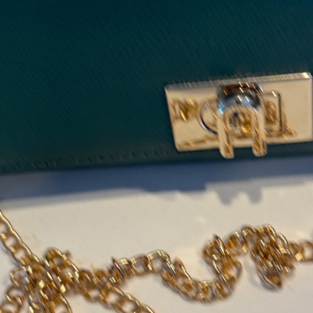 Furla Teal Clutch with Gold Chain - Picture 3 of 9